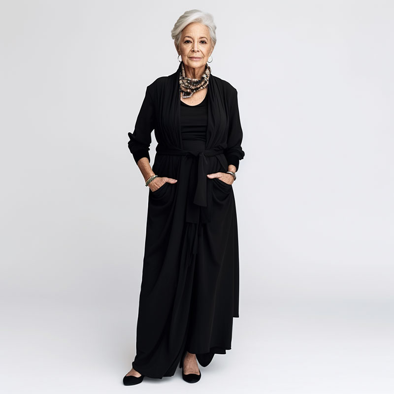 черное платье для женщины в 70